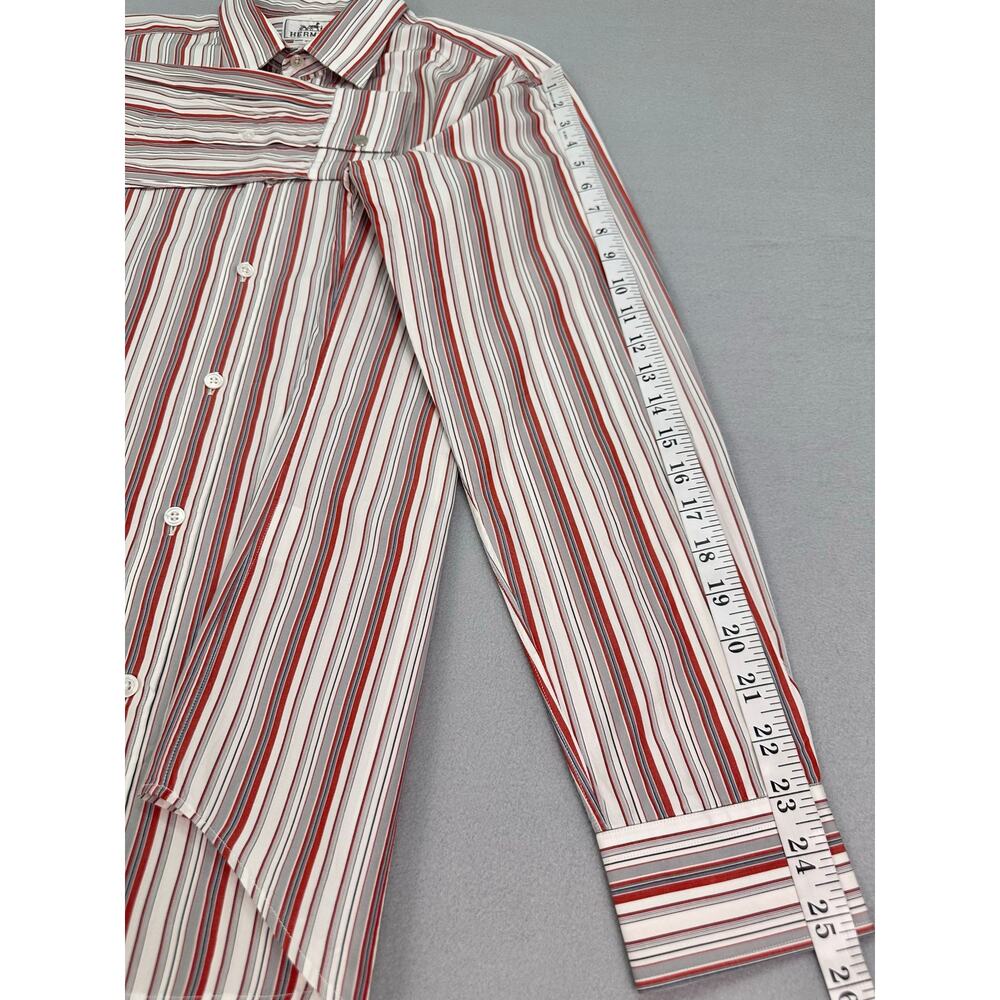 Vintage Hermès Red & Gray Striped Cotton Designer Dress Shirt Size 16/41 (L) - Picture 10 of 11